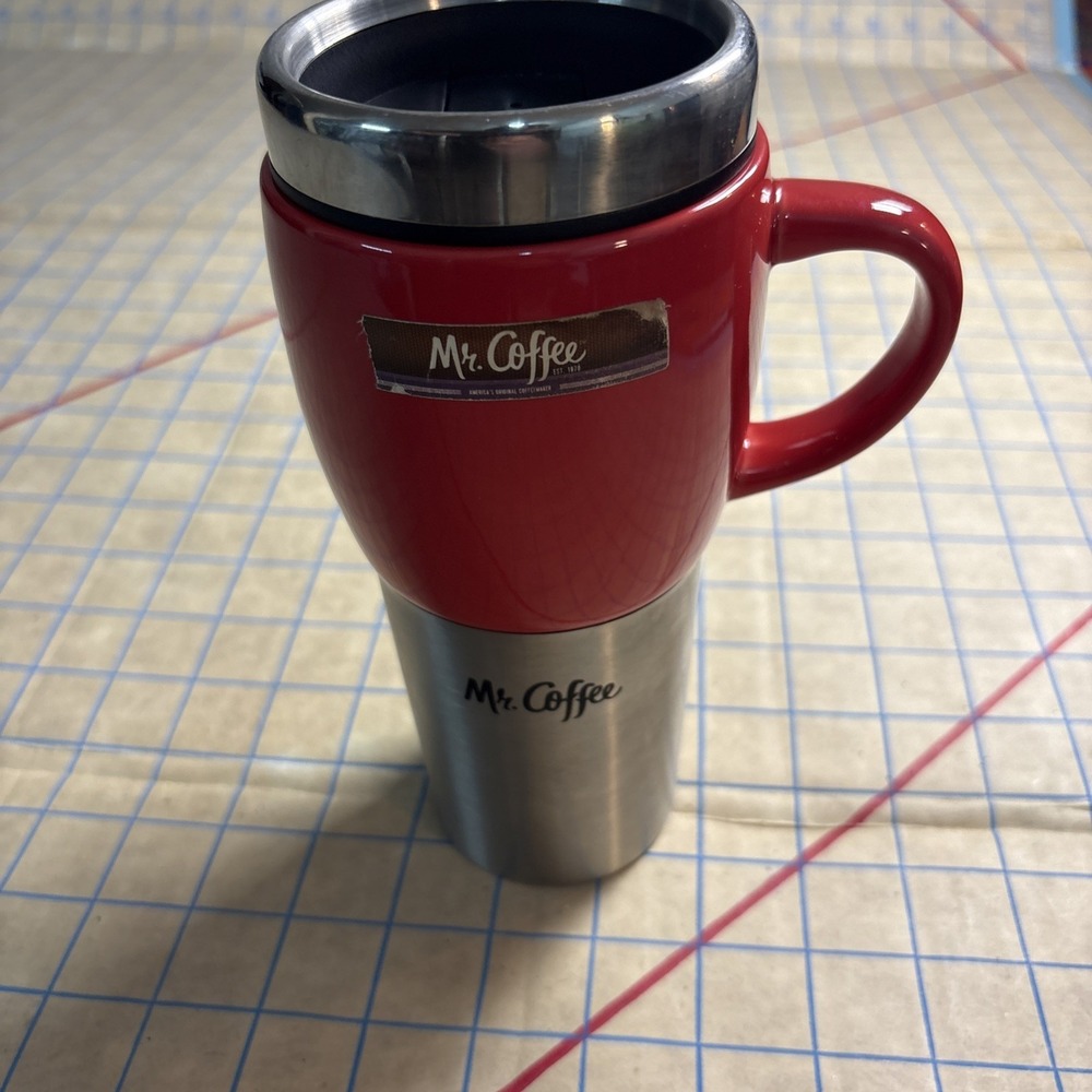 Mr. Coffee Red Ceramic/Stainless Steel‎ Travel Mug Cup Tumbler with Lid